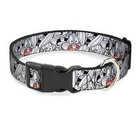 Collar de Perro con Clip de plástico Bugs Bunny Expressions apilado Blanco Negro Gris 9 a 15 Pulgadas 0.5 Pulgadas de Ancho
