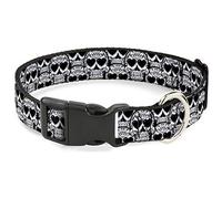 Collar de perro con clip de plástico con diseño de calavera de azúcar apilado, negro, plateado, blanco, de 15 a 26 pulgadas, 1.0 pulgadas de ancho