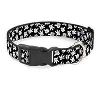 Collar de Perro con Clip de plástico con Gestos de Mano de Mickey Mouse 2 dispersos en Blanco y Negro de 6 a 9 Pulgadas y 0.5 Pulgadas de Ancho