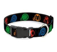 Collar de perro con clip de plástico con logotipos de superhéroes de los Vengadores de Marvel, negro, multicolor, de 18 a 32 pulgadas, 1.5 pulgadas de ancho