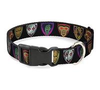 Collar de Perro con Clip de plástico, Insignia de Guardianes de la Galaxia, 5 Iconos de Personajes, Color Negro, 18 a 32 Pulgadas, 1.5 Pulgadas de Ancho