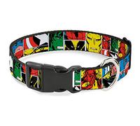 Collar de perro con clip de plástico Marvel Superhero Comic Blocks de 9 a 15 pulgadas de ancho