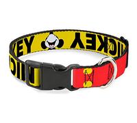 Collar de perro con clip de plástico Mickey Smiling Up Pose con botones abatibles amarillo, negro y rojo, de 9 a 15 pulgadas, 1.0 pulgadas de ancho