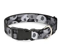 Collar de perro con clip de plástico Nightmare Before Christmas Jack Expression Stack, color negro y gris, de 11 a 17 pulgadas, 1.0 pulgadas de ancho