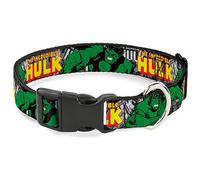 Collar de Perro con Clip de plástico The Incredible Hulk Action Poses Stacked Comics de 9 a 15 Pulgadas, 1.0 Pulgadas de Ancho