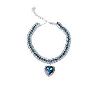 Collar de Perro con Diamantes Collar de Gato con Incrustaciones Diamantes en Forma corazón, Collares Cristal Brillantes for Mascotas, Accesorios Huellas(Blue,M)