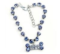 Collar de Perro con Diamantes Collar Retro con decoración for Perros y Gatos, Diamantes de imitación, for Cachorros pequeños, 25-30cm(Blue,29.5cm)