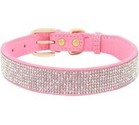 Collar de Perro con Diamantes de imitación, de Cuero Suave, para Perros y Gatos, con Cristales Brillantes, Color Naranja, Talla XS-Rosa-M