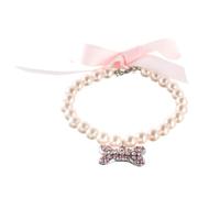 Collar de Perro con Diamantes Lindo Collar de Perlas for Mascotas, for Perro con Lazo, Colgante Hueso Diamante, Corbata Ajustable, joyería, Accesorios pequeños(Pink,S)