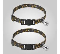 Collar de perro con diseño de gato malvado de Halloween, color negro y dorado, con hebilla de liberación rápida, para cachorro, niña, niño, paquete de 2