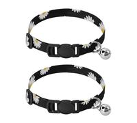 Collar de perro con diseño de margaritas blancas, color amarillo, floral, negro, fácil de llevar, paquete de 2 collares para mascotas para gatos