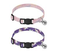 Collar de perro con hebilla acolchada suave, collares para mascotas con campanas ajustables para perros pequeños, cachorros, gatos, 2 piezas, silueta de unicornio, estrellas, unicornio