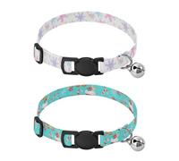 Collar de perro con hebilla acolchada suave para mascotas con campanas, ajustable, se adapta a perros pequeños, cachorros, gatos, 2 unidades, copos de nieve, copos de nieve coloridos, bayas rojas de