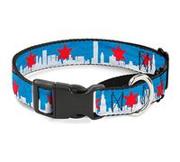 Collar de Perro con Hebilla Chicago Skyline/Bandera desgastada, Color Negro/Blanco/Verde/Rojo, 2,54 cm/11-17/mediano