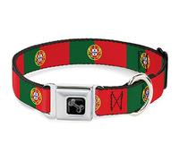 Collar de perro con hebilla para cinturón de seguridad, bandera de Portugal, verde y rojo, 15 a 26 pulgadas, 1.0 pulgadas de ancho