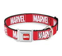 Collar de Perro con Hebilla para cinturón de Seguridad con Logotipo de ladrillo Rojo de Marvel, Rojo y Blanco, de 9 a 15 Pulgadas, 1.0 Pulgadas de Ancho