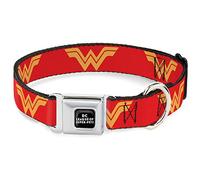 Collar de perro con hebilla para cinturón de seguridad DC League of Super Pets Wonder Woman Logo rojo amarillo de 13 a 17 pulgadas de ancho