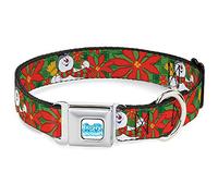 Collar de Perro con Hebilla para cinturón de Seguridad Frosty The Snowman Pose Poinsetta Plaid Collage Verdes Rojos 9.5 a 13 Pulgadas 1.0 Pulgadas de Ancho
