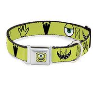 Collar de Perro con Hebilla para cinturón de Seguridad Monsters Inc Mike Icons Verdes Negro Blanco 16 a 23 Pulgadas 1.5 Pulgadas de Ancho