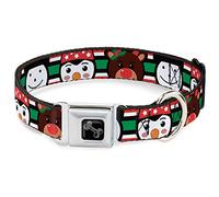 Collar de perro con hebilla para cinturón de seguridad, pingüino, reno, muñeco de nieve, rayas, rojo, blanco, negro, 11 a 17 pulgadas, 1.0 pulgadas de ancho
