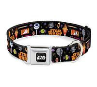 Collar de Perro con Hebilla para cinturón de Seguridad Star Wars Festive Candy Icons Collage, Multicolor, 13 a 17 Pulgadas, 1.5 Pulgadas de Ancho