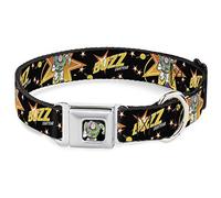 Collar de Perro con Hebilla para cinturón de Seguridad, Toy Story Buzz Lightyear Running Stars Negro Naranja Amarillo 15 a 26 Pulgadas 1.0 Pulgadas de Ancho