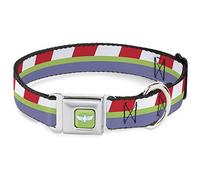 Collar de Perro con Hebilla para cinturón de Seguridad, Toy Story Buzz Lightyear Space Ranger, Rayas, Rojo, Verde, Morado, 13 a 18 Pulgadas 1.5 Pulgadas de Ancho