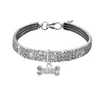 Collar de perro con joyas para perros pequeños y grandes, colgante de hueso de cristal brillante, accesorios elásticos ajustables (blanco, M)