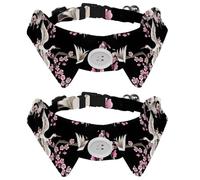 Collar de perro con pajarita, collar de esmoquin formal ajustable para perro con collar de camisa extraíble, collares de gato para mascotas pequeñas, ramas de cerezo y grúas japonesas