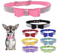 Collar de Perro con Pajarita de Diamantes de Imitación, Lindos Collares de Gato de Cuero Brillante con Cristales de Diamante Pequeño Mediano Grande para Cachorro Gatito, Negro M