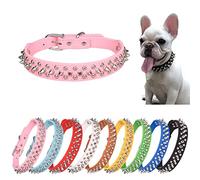 Collar de perro con pinchos de piel sintética suave, con remaches y tachuelas para cachorros, collares ajustables para gatos, color rosa, talla XXL