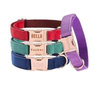 Collar de perro con placa de nombre, collar de perro perdido con nombre y número de teléfono, collar de perro de terciopelo con hebilla de metal, suave ajustable