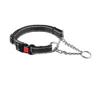 Collar de perro de acero inoxidable para perro, cadena ajustable, tela de nailon reflectante, collares para mascotas, para tamaño pequeño, mediano y grande (negro, L)