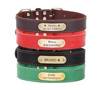 Collar de perro de cuero auténtico personalizado con nombre de identificación grabado, correa de cuero real con placa de identificación grabada, compatible con perros pequeños, medianos y grandes