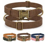 Collar de perro de cuero personalizado con nombre y número de teléfono, collar de perro de piel sintética suave personalizado con hebilla de metal grabada en el Reino Unido, collar ajustable vintage
