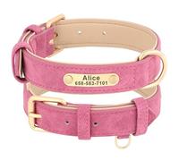 Collar De Perro De Cuero PU Personalizado con Placa De Identificación Collar De Entrenamiento Personalizado para Pitbull Labrador Bull Terrier,Rosa,l