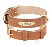 Collar De Perro De Cuero PU Personalizado con Placa De Identificación Collar De Entrenamiento Personalizado para Pitbull Labrador Bull Terrier,Marrón,SG