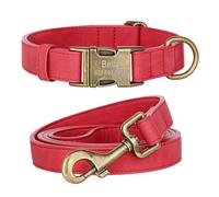 Collar de Perro de Cuero PU Personalizado, Conjunto de Correa, Collares antipérdida Personalizados con Hebilla de Metal grabada Gratis for Perros pequeños y medianos(Red,XS(Old))