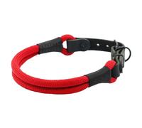 Collar de perro de doble color rojo, hebilla negra y herrajes de metal, longitud de 55 cm, 10 mm, cuello de nailon ajustable, robusto, resistente a la intemperie, tapas de piel negra