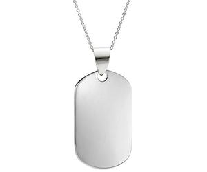 Collar de Perro de identificación Grande de Plata 925 para Hombre - Colgante Rectangular Plano de Plata de Ley Pulida grabable en Cadena de 45,7 cm - Joyería clásica Regalo para el día del Padre