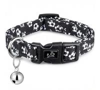Collar de perro de la Copa del Mundo, collares de perro con estampado de fútbol para cachorros pequeños, medianos y grandes con campana para hembras/machos/hembras/machos (color negro, talla M para
