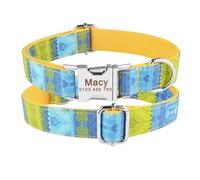 Collar de Perro de Nailon Grabado e Impreso, Personalizado, con Etiqueta de identificación y Nombre, Ajustable(Yellow,XS 22-31cm)