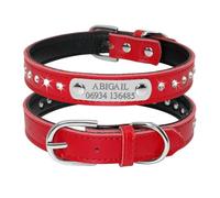 Collar de perro de piel sintética personalizado con grabado personalizado para gato y perro, collar antipérdida, para chihuahua, pug, Yorkshire Terrier, rojo, S