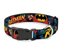 Collar de Perro de plástico con Clip Batman Robin en acción con Texto borgoña 8 a 12 Pulgadas 0.5 Pulgadas de Ancho