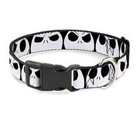Collar de Perro de plástico con Clip Nightmare Before Christmas 7 Jack Expressions Negro Blanco 15 a 26 Pulgadas 1.0 Pulgadas de Ancho