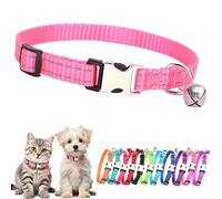 Collar de perro extra pequeño rosa con campana, collar reflectante para cachorros, collar de gato con hebilla de metal ajustable para XXS XS Tiny Little Extra Small Breed Dogs Kitten Female Pets Like