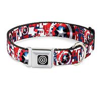 Collar de Perro Hebilla de cinturón de Seguridad Capitán América Escudo Camuflaje Digital Azul Blanco Rojo 9 a 15 Pulgadas 1.0 Pulgadas de Ancho, DC-WCA041-S