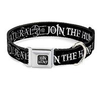 Collar de perro Hebilla de cinturón de seguridad Sobrenatural Únete a la caza Iconos Logo Pentagramas Negro Blanco 15 a 26 Pulgadas 1.0 Pulgadas de Ancho