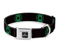 Collar de perro hebilla para cinturón de seguridad DC League of Super Pets Green Lantern Logo Negro Verde 13 a 17 pulgadas 1.5 pulgadas de ancho