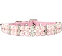 Collar de Perro Lujo Hecho a Mano con Perlas, Ajustable, Cuero sintético, Elegante, Cristales imitación(Pink 2,S)